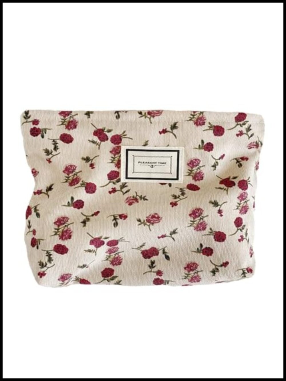 Corduroy Wide-Mouth Zipper Cosmetic Bag for Women Travel Toiletry Organizer